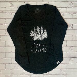 tentree Dark Charcoal Long Sleeve Tee with White Forest Graphic